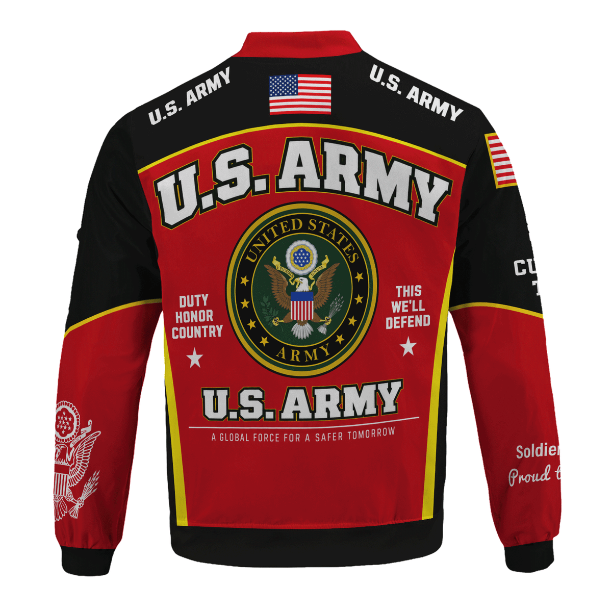 Custom Army Soldier Bomber Jacket with Personalized Text & Military Rank