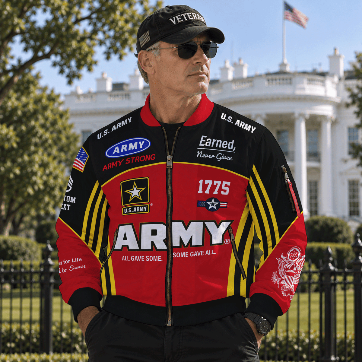 Custom Army Soldier Bomber Jacket with Personalized Text & Military Rank