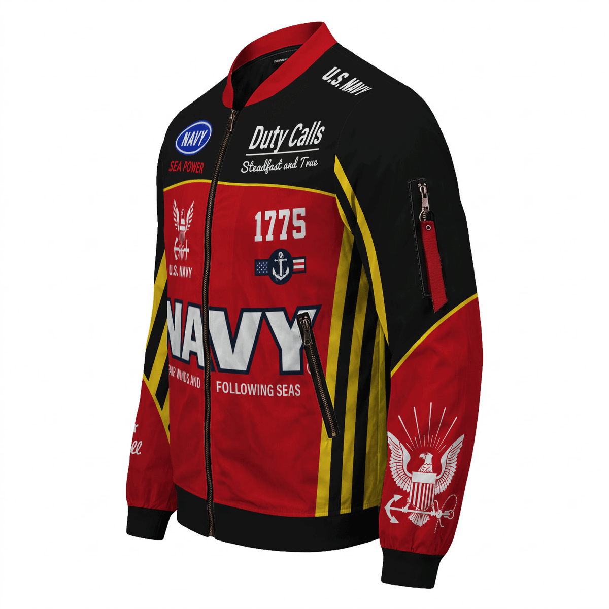 Custom Navy Military Bomber Jacket with Personalized Name & Service Rank