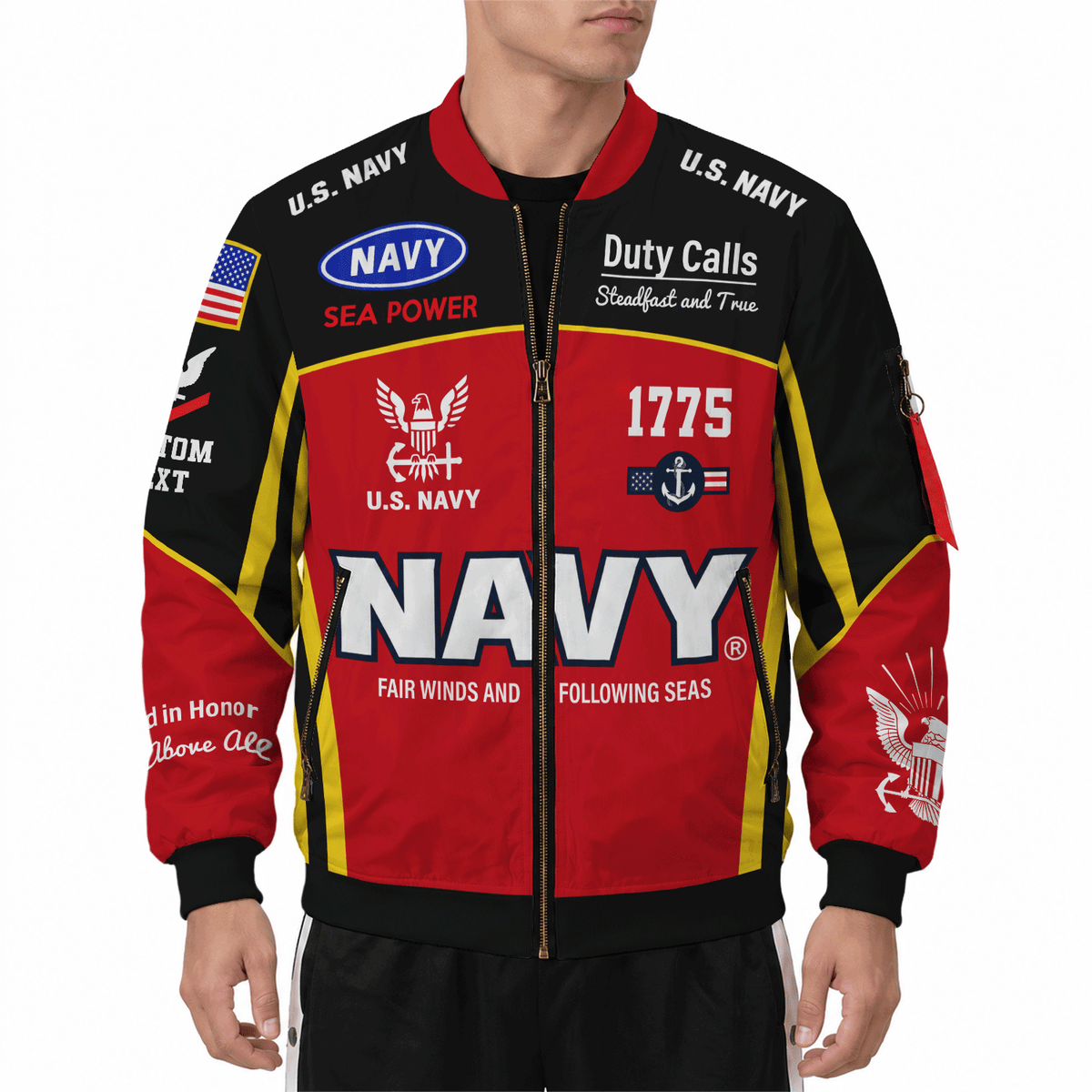 Custom Navy Military Bomber Jacket with Personalized Name & Service Rank
