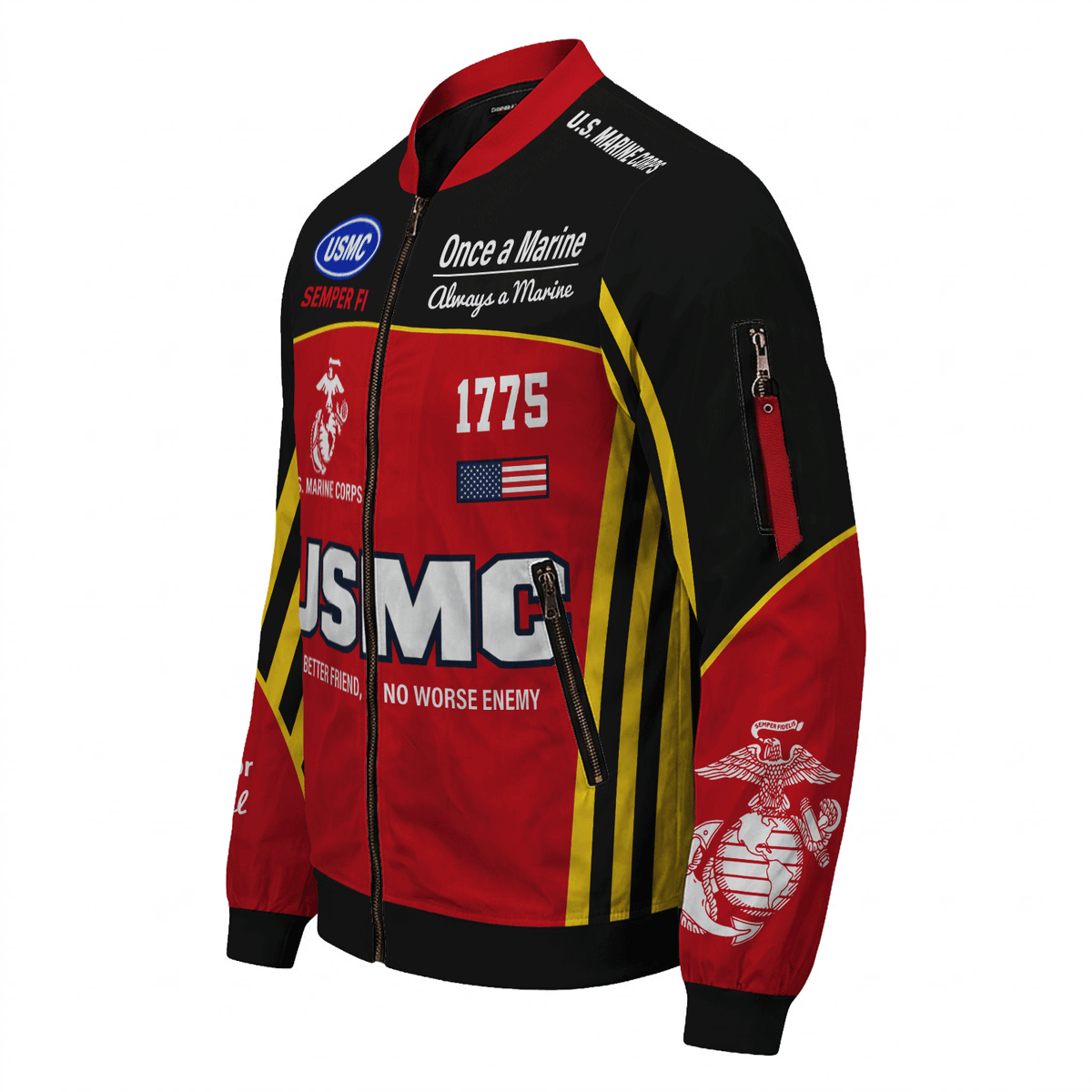 U.S. Marine Corps Military Bomber Jacket Custom Name Rank for Veterans