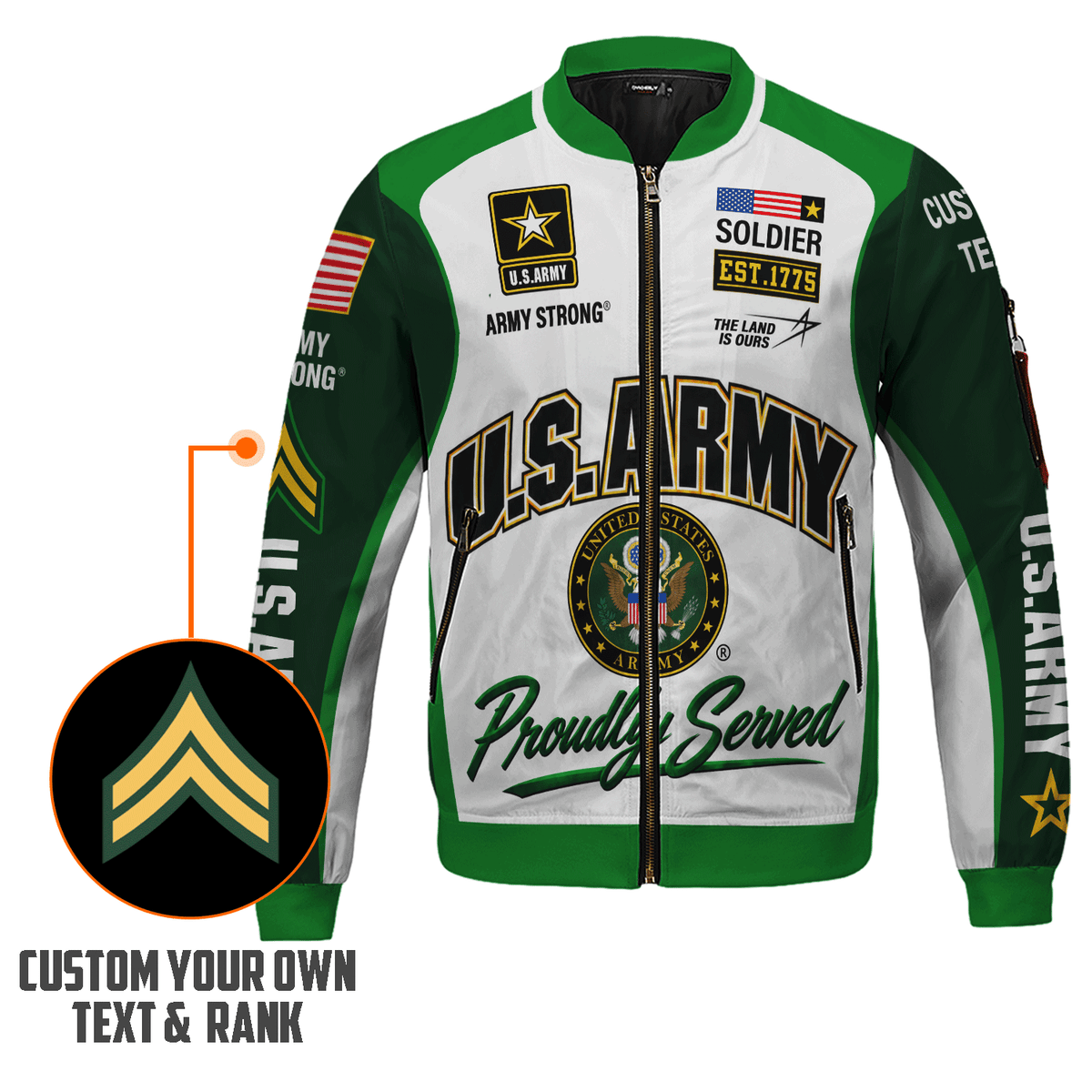 U.S. Army Veteran Jacket Personalized Rank Name All-Over Print Bomber