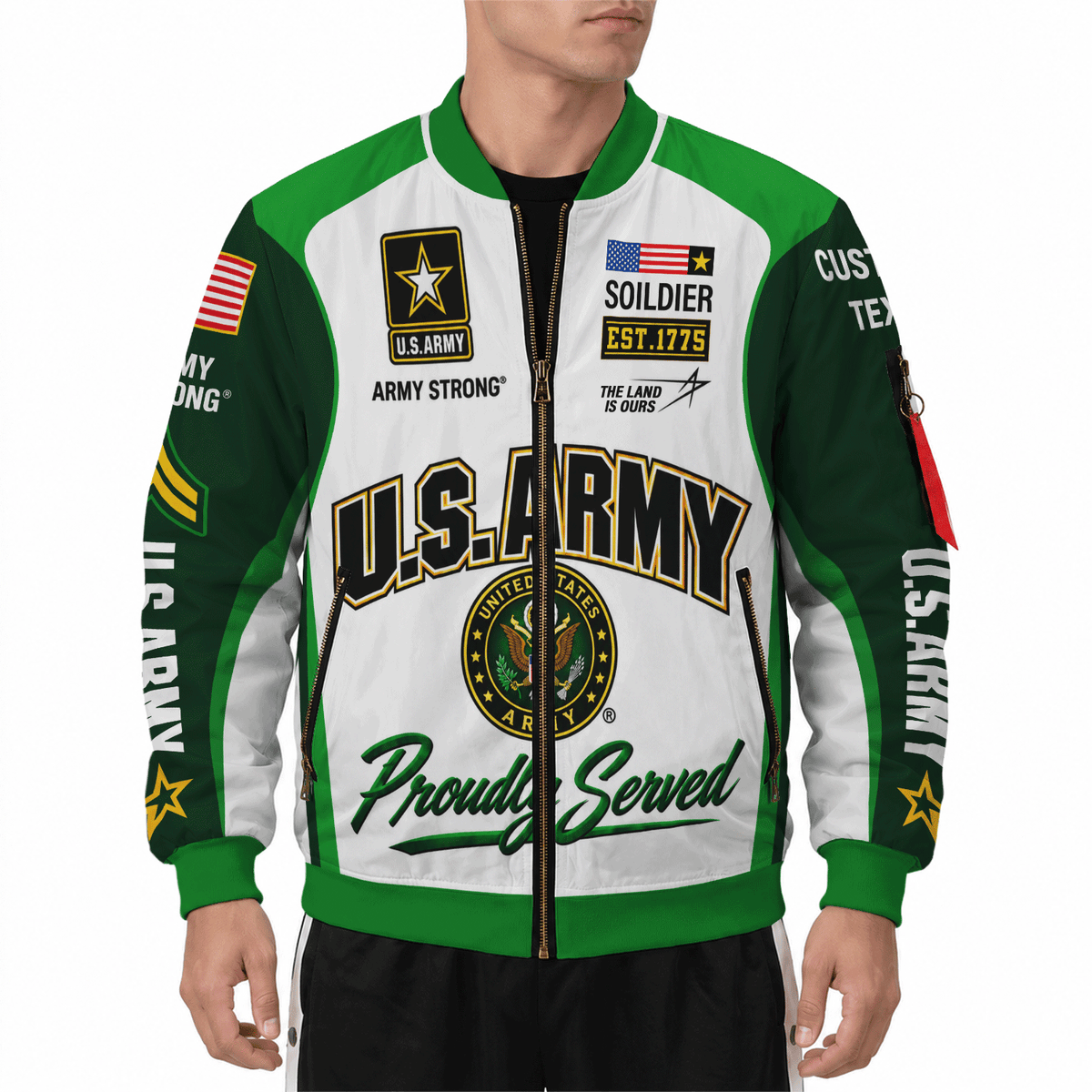 U.S. Army Veteran Jacket Personalized Rank Name All-Over Print Bomber
