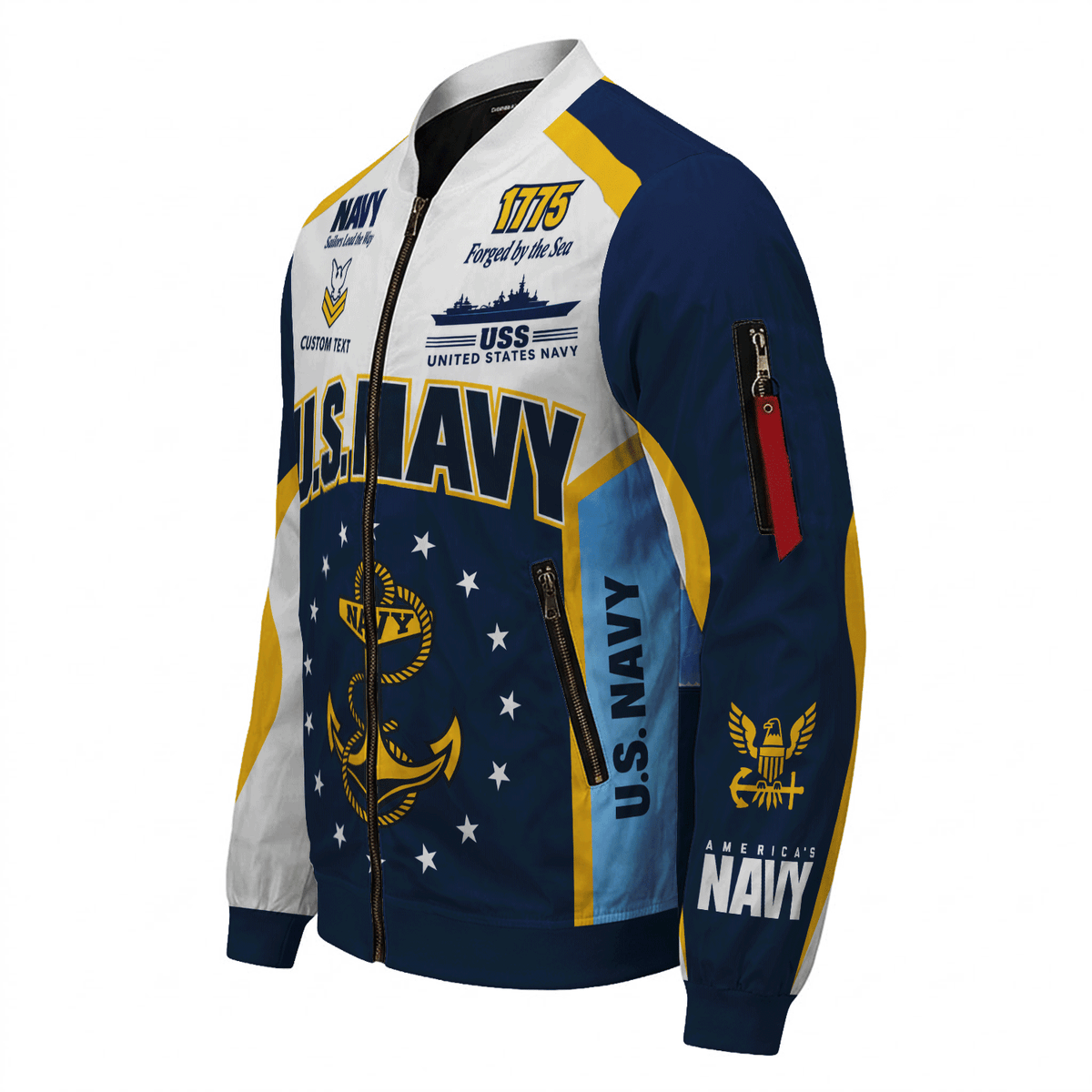 US Navy Sailor Veteran Bomber Jacket Custom Name Rank Personalized Apparel