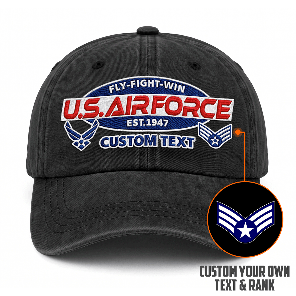Personalized Air Force Veteran Embroidered Cap Custom Military Rank and Text