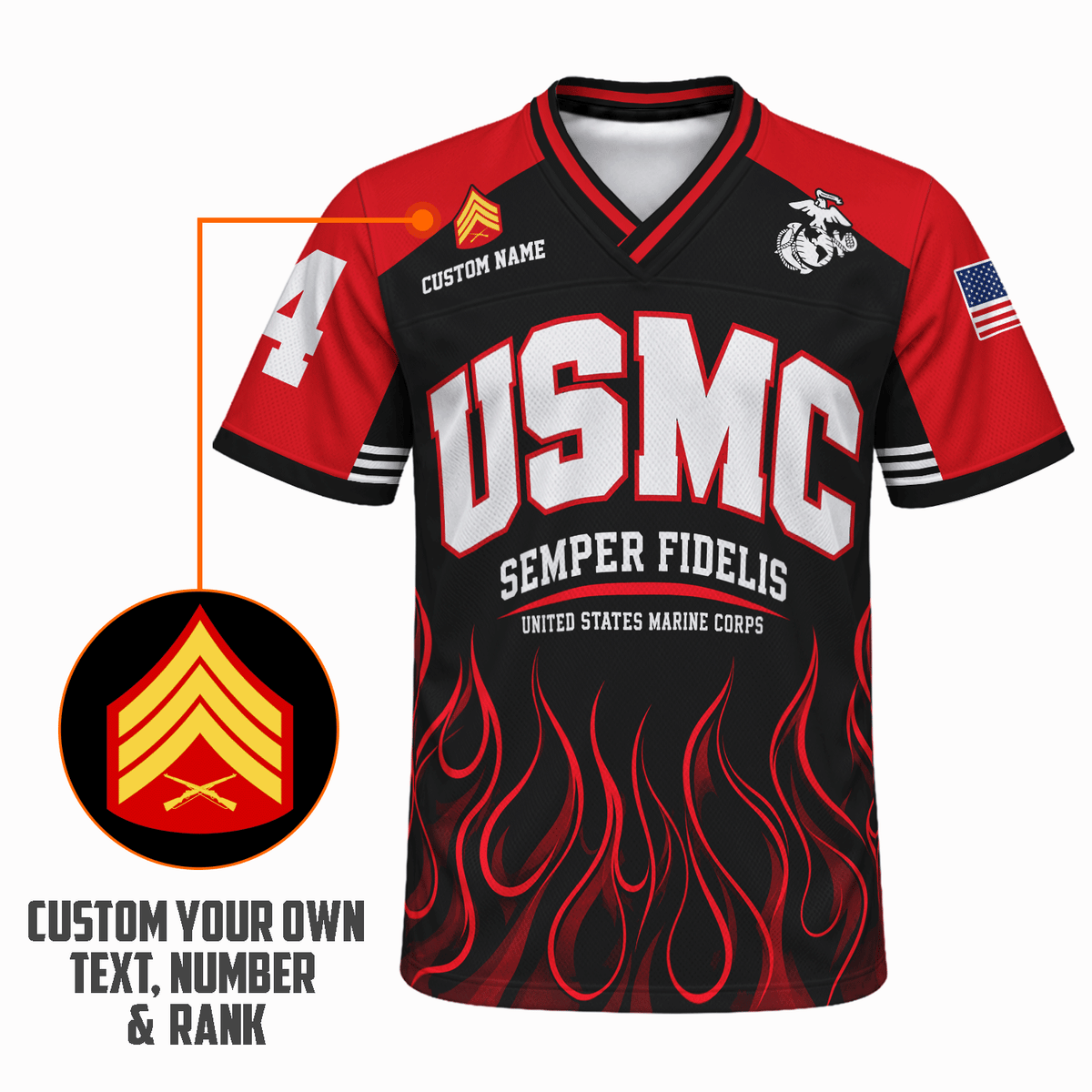 Custom USMC Jersey Personalized Military Rank Name Text and Number