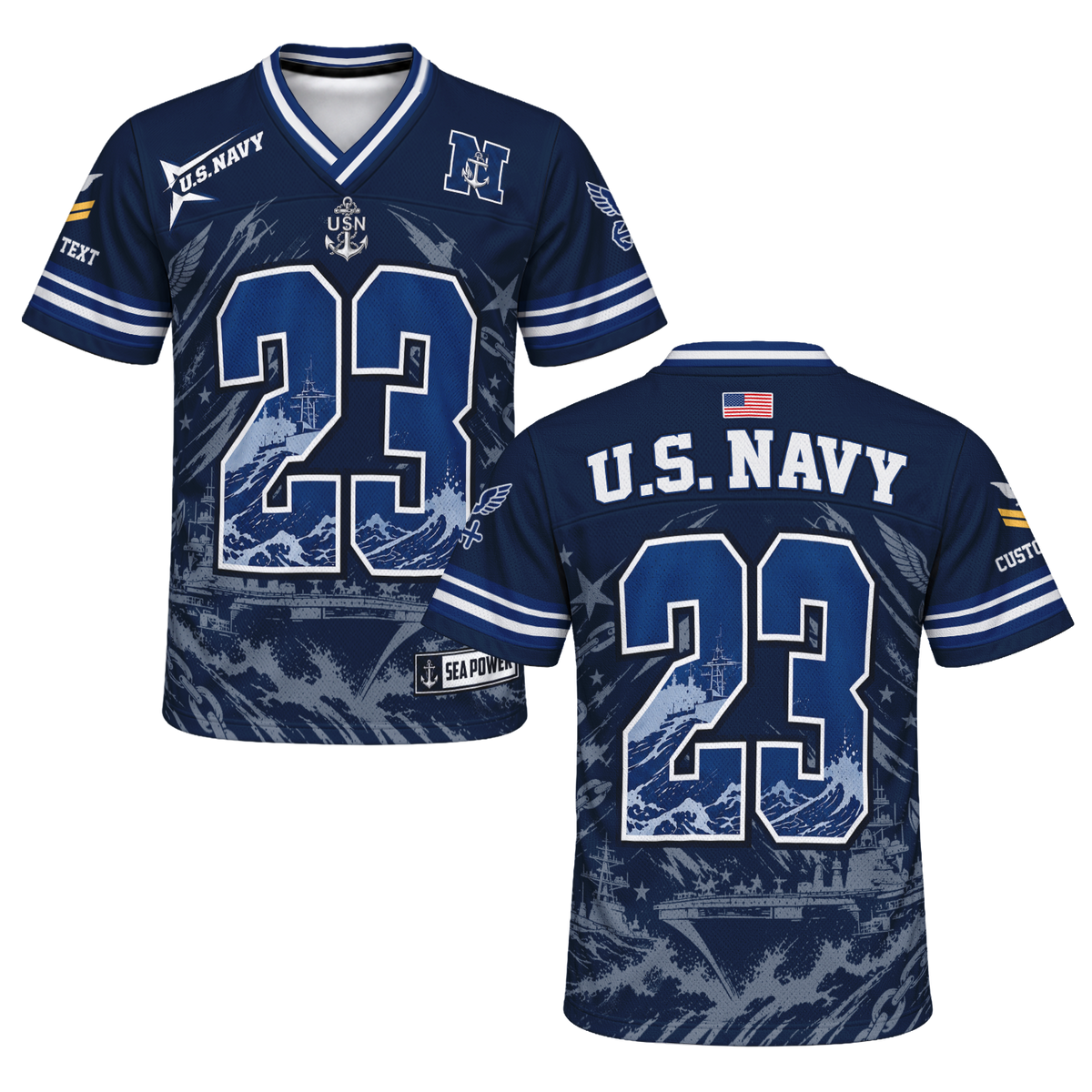 Custom Navy Sports Jersey Personalized Rank Text and Jersey Number