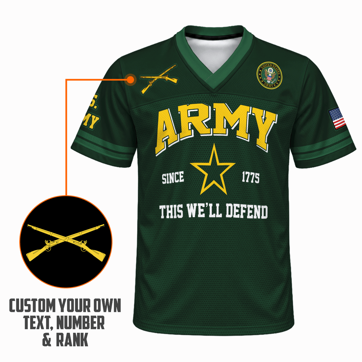 Personalized Army Veteran Jersey Custom Rank, Name and Jersey Number Military Gift