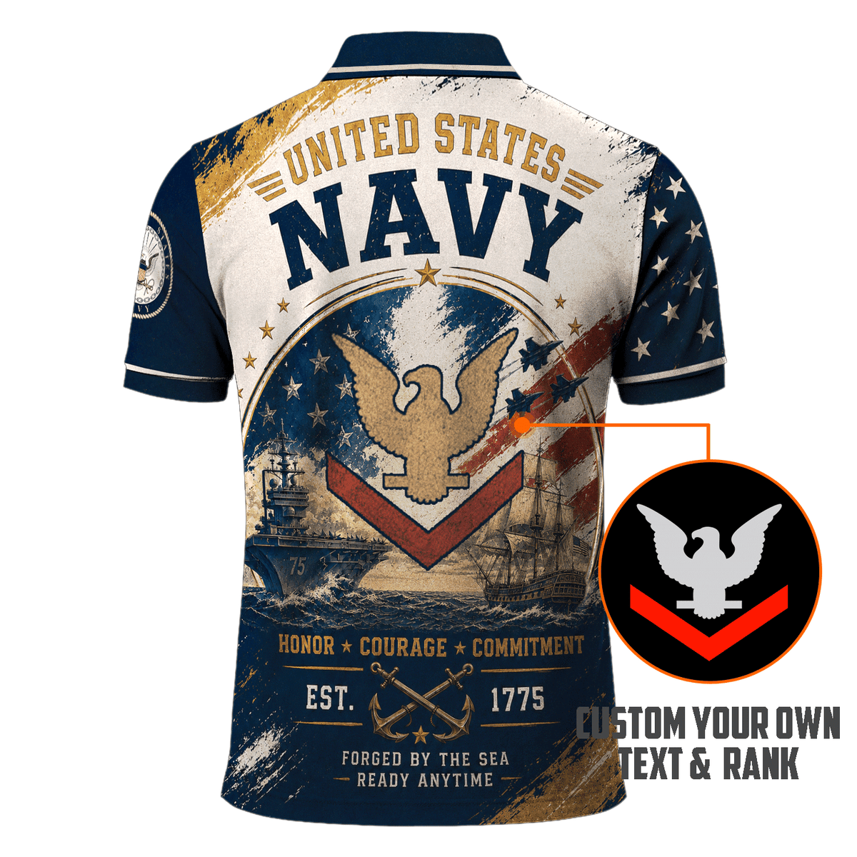 US Navy Personalized Military Rank All Over Print Polo Shirt