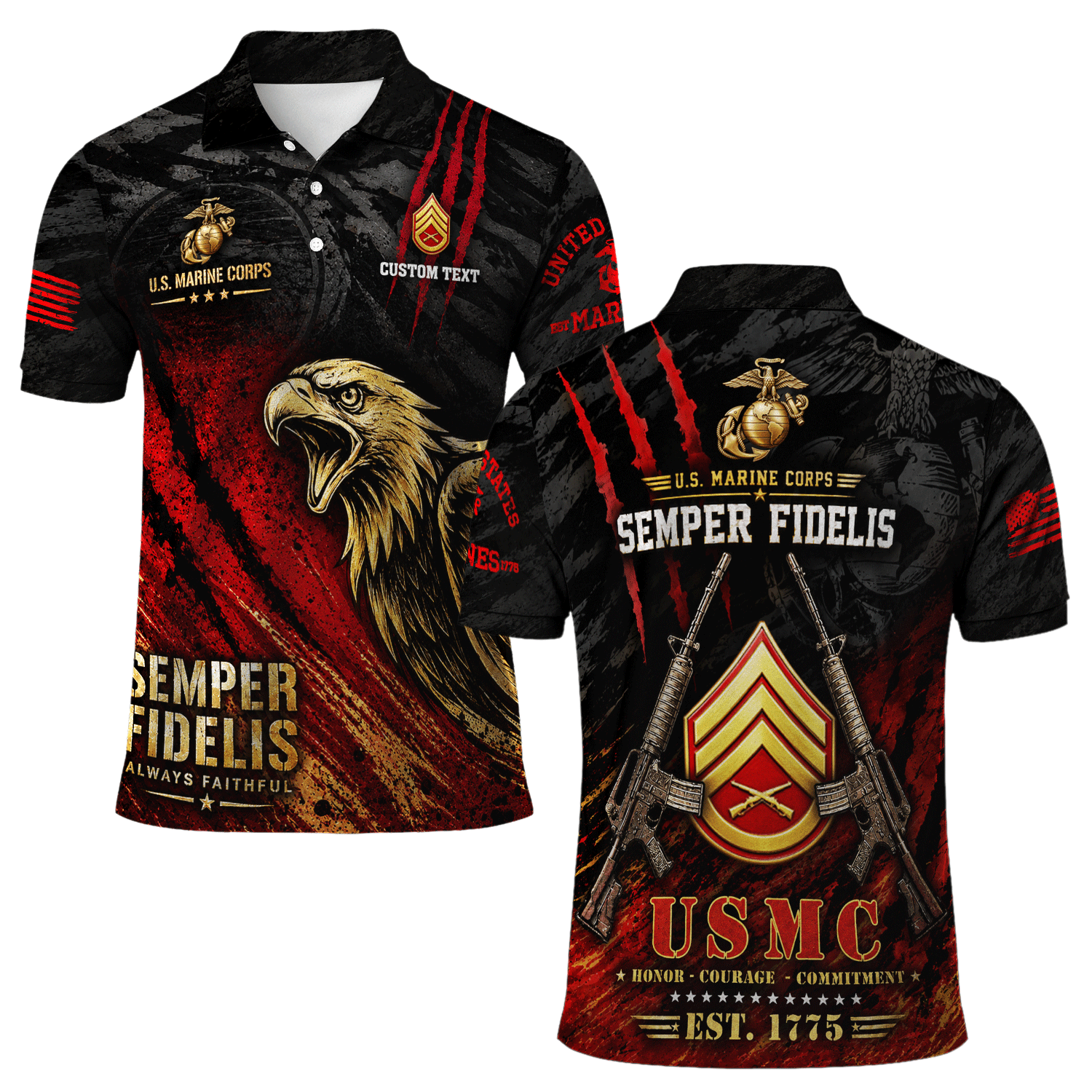 Personalized US Marine Corps Rank 3D All-Over Print Polo Shirt Gift