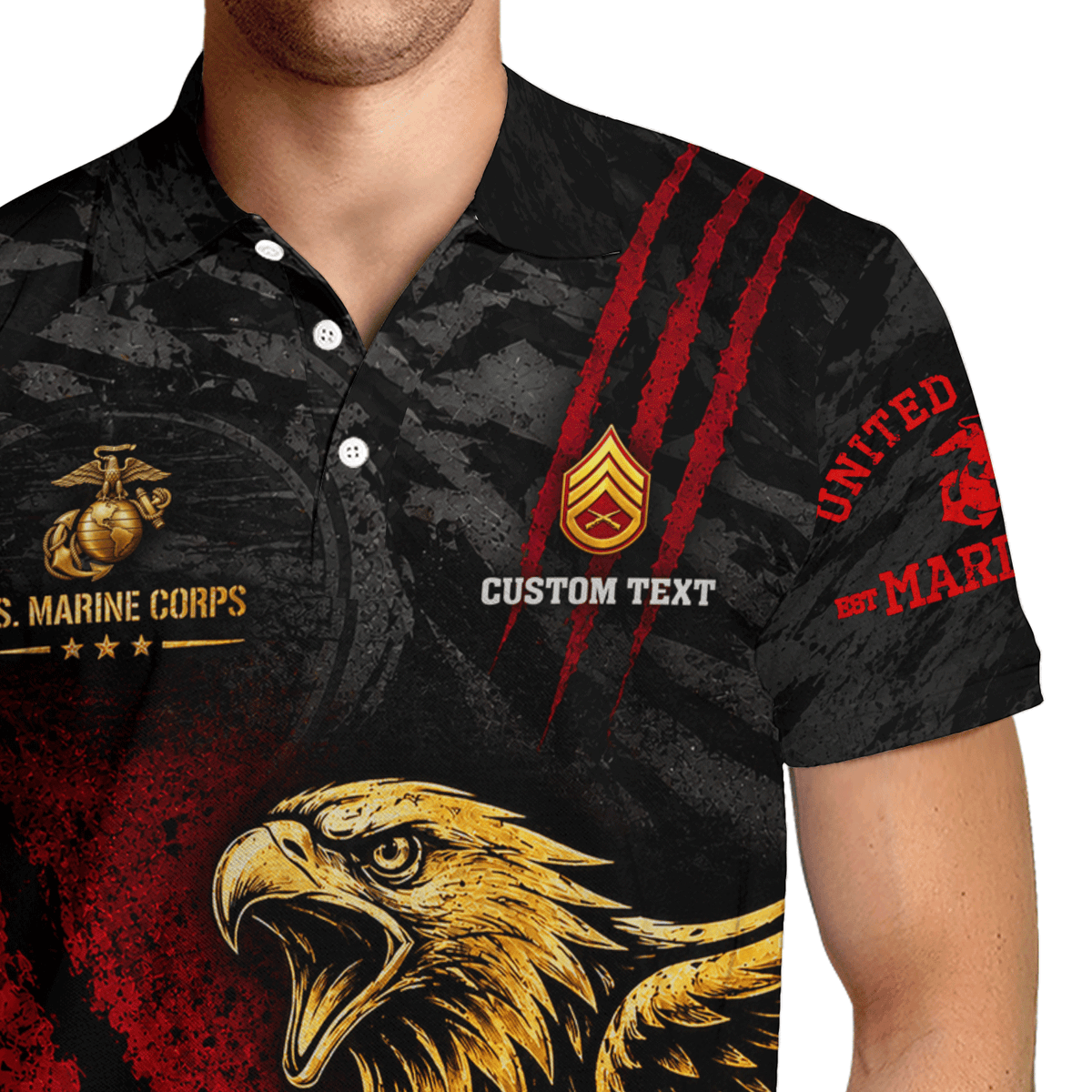 Personalized US Marine Corps Rank 3D All-Over Print Polo Shirt Gift