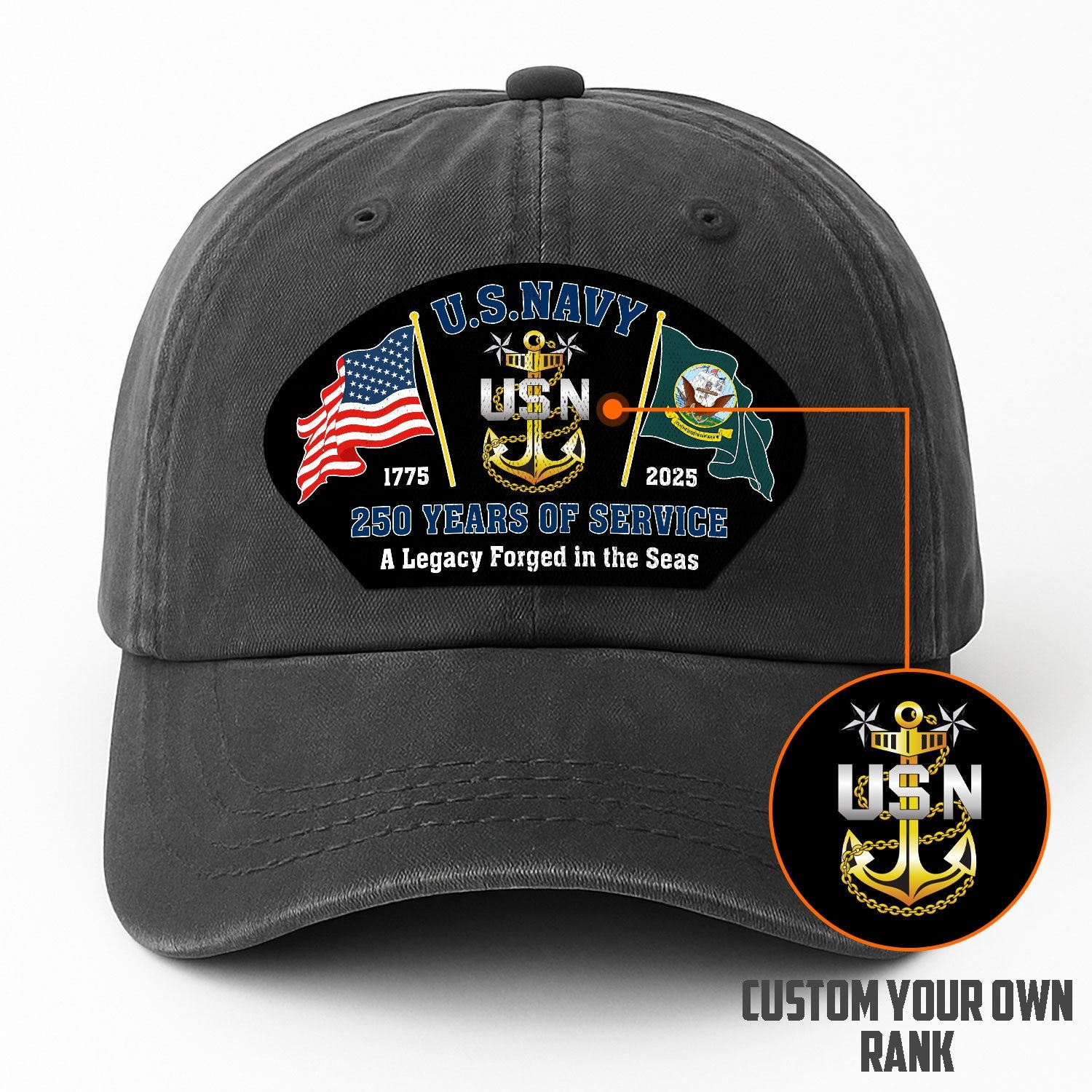 Custom Ranks US Navy Premium Washed Denim Cap DC001