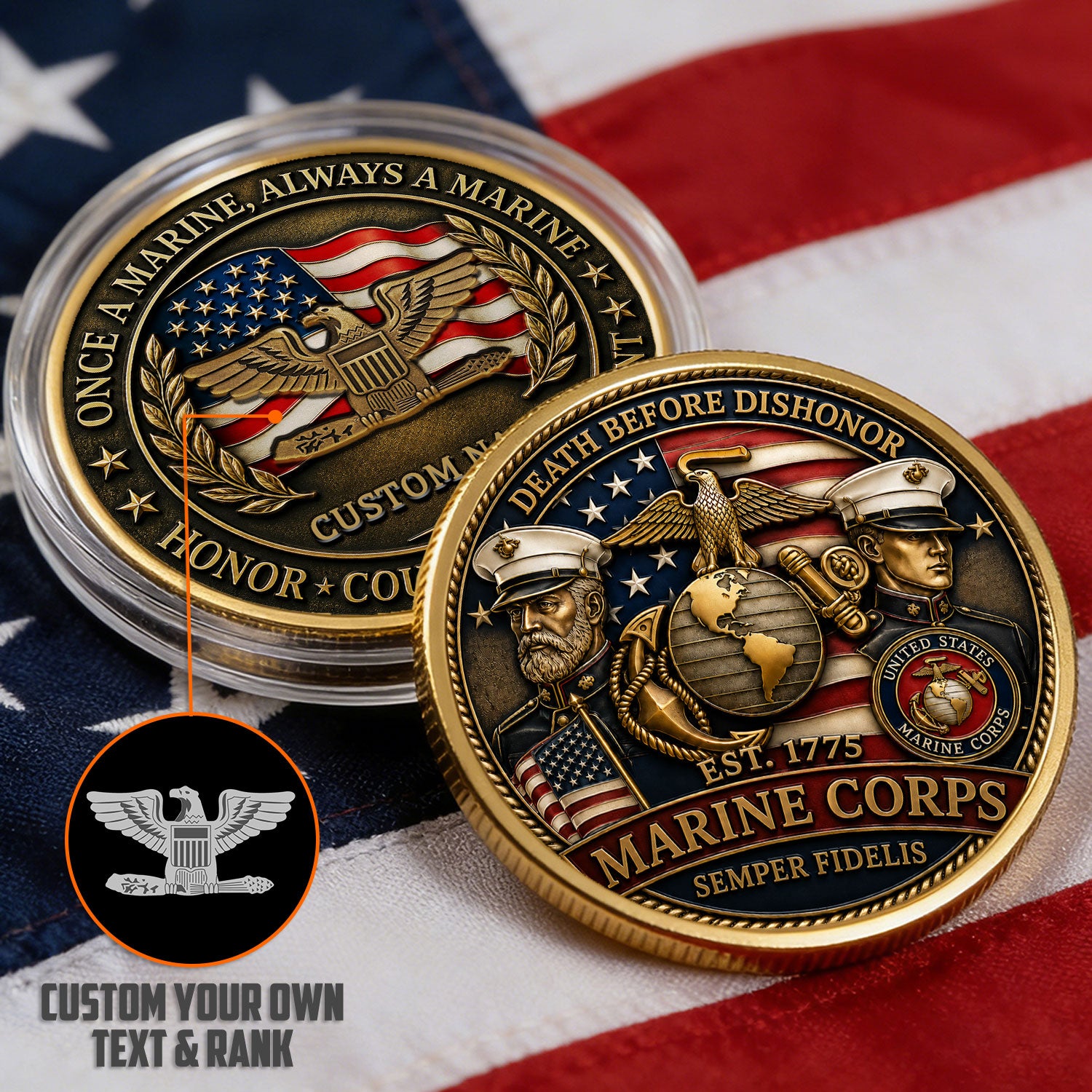 USMC Service Member Personalized Rank 3D Challenge Coin