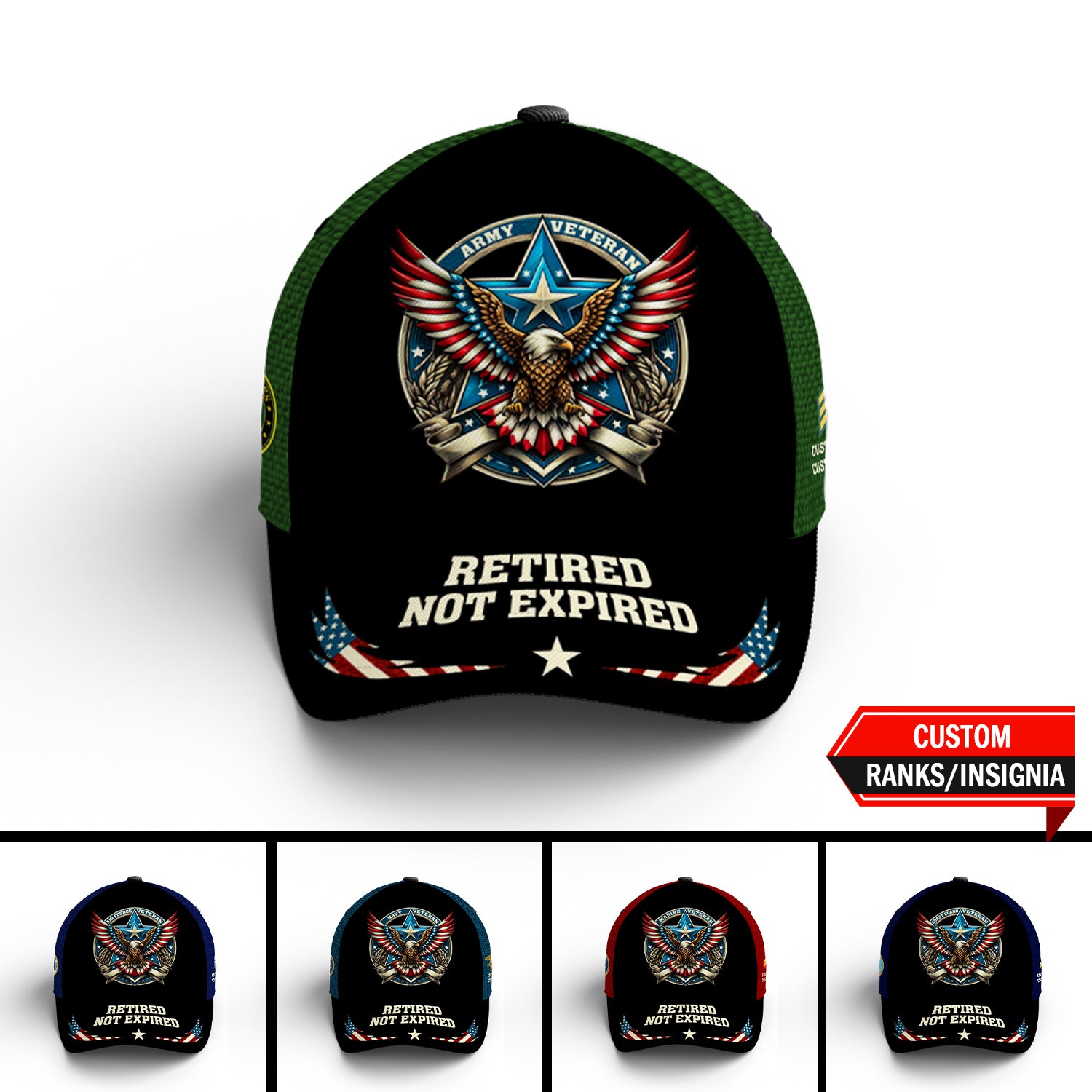 Custom Ranks/Insignia, Personalized Name And Years Served All Over Prints Premium Classic Cap JAOVC19