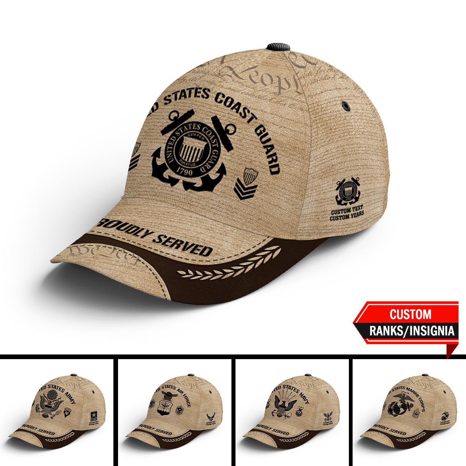 Custom Ranks/Insignia, Personalized Name And Years Served All Over Prints Premium Classic Cap JAOVC20