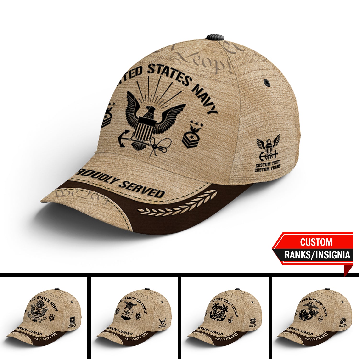 Custom Ranks/Insignia, Personalized Name And Years Served All Over Prints Premium Classic Cap JAOVC20