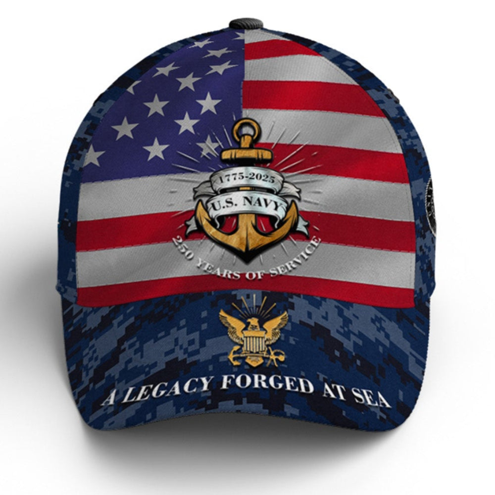 US Navy 250 Years A Legacy Forged At Sea All Over Prints Premium Classic Cap