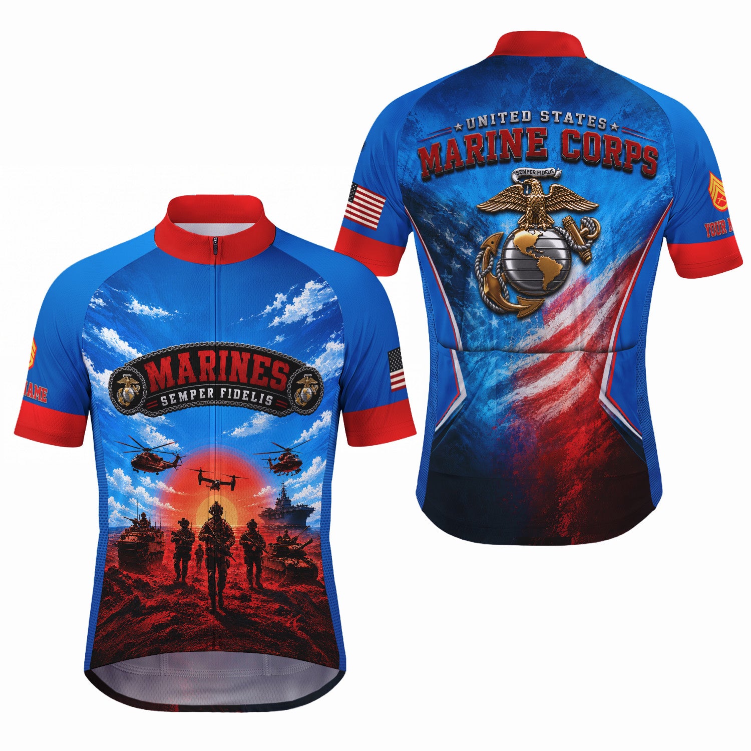 Custom Marine Corps Cycling Jersey Personalized Name & Military Rank