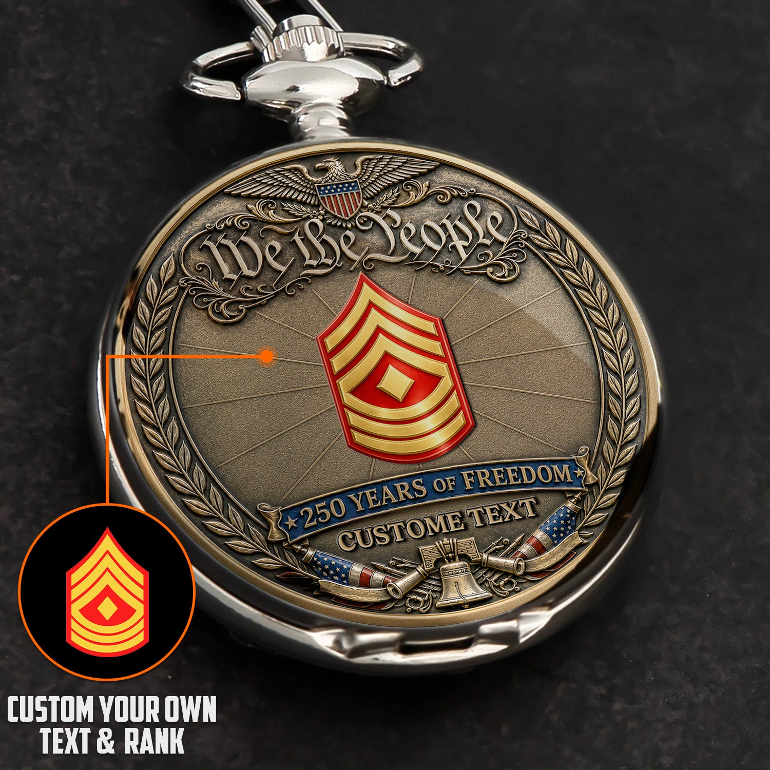 USMC 250 Years Pocket Watch Custom Name Rank Veteran Gift
