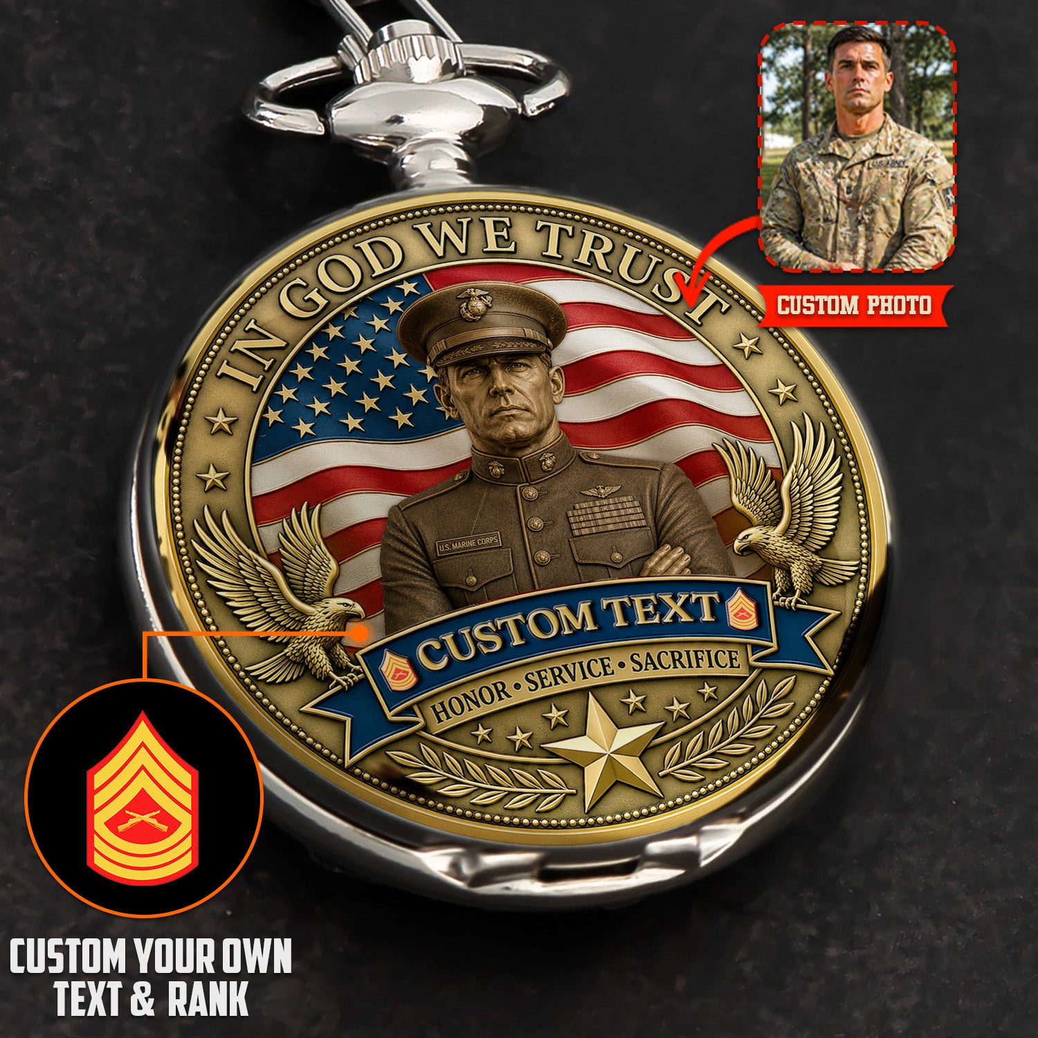 Marine Veteran Gift Custom Pocket Watch 250 Years