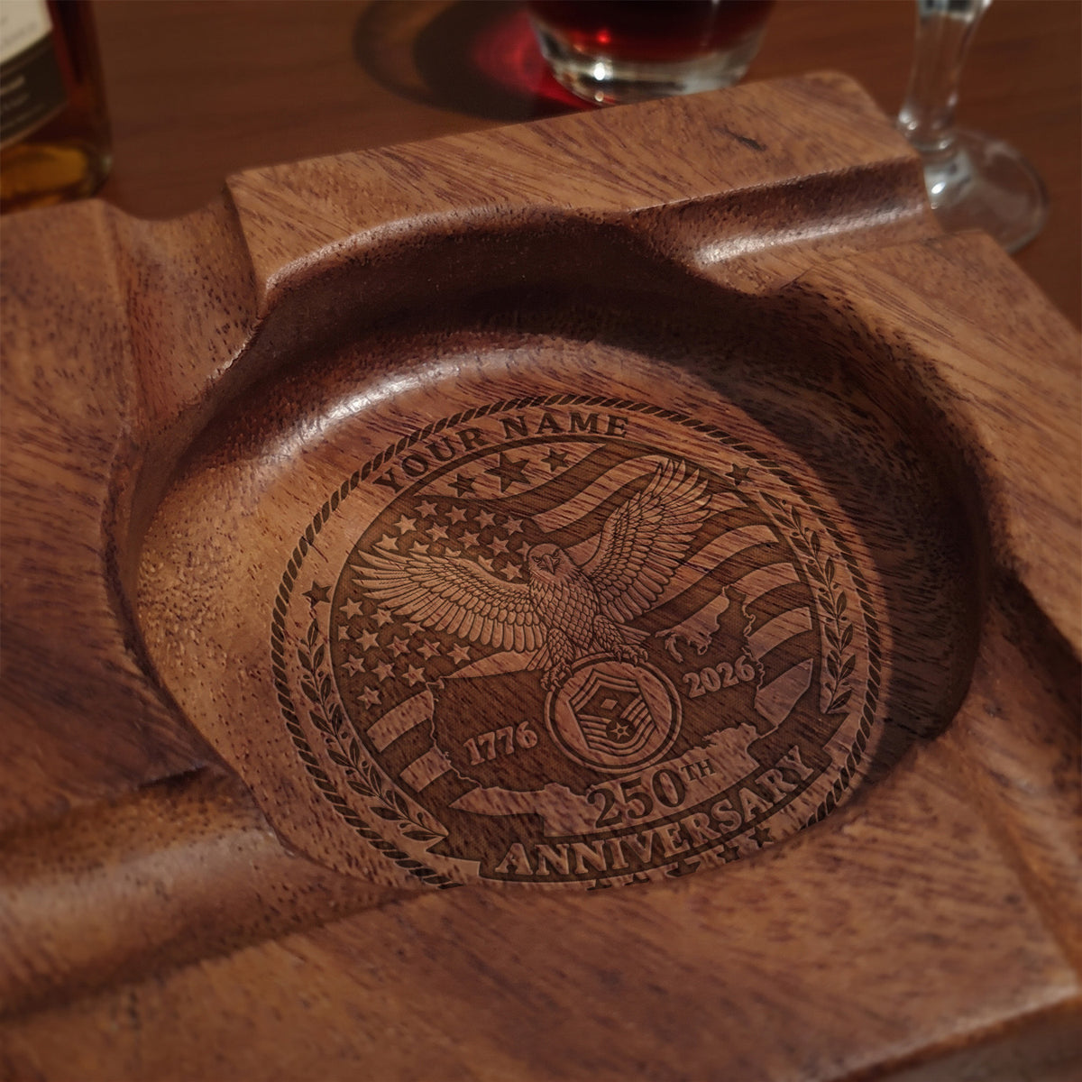 Personalized Air Force Military Cigar Ashtray Custom Rank and Text