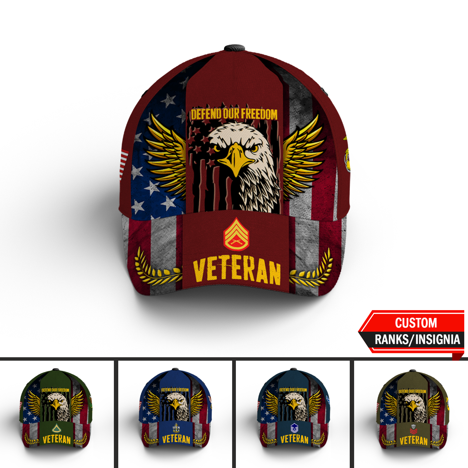 Custom Ranks/Insignia, Personalized Name And Years Served All Over Prints Premium Classic Cap KAOVC21