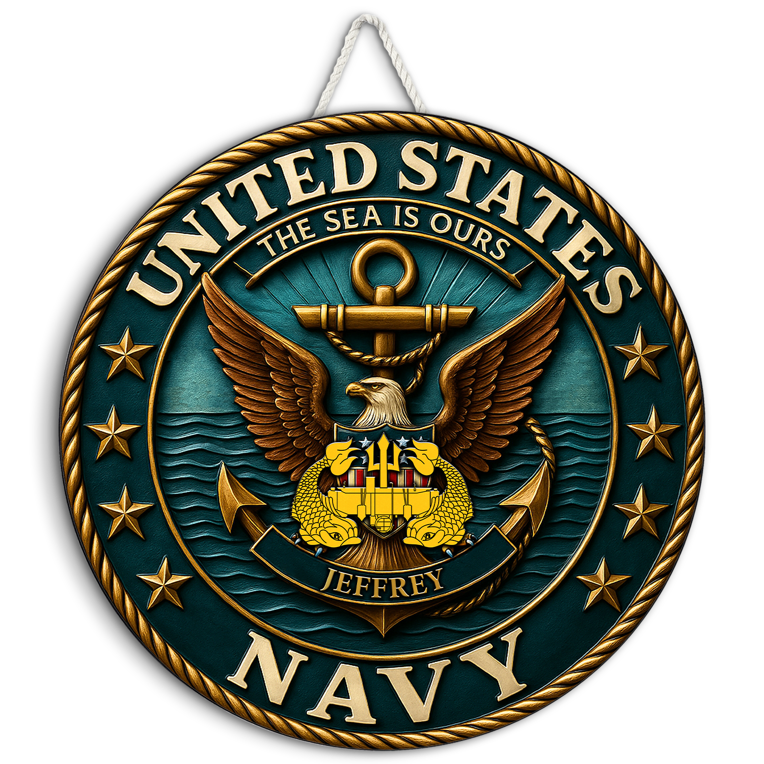 U.S. Navy “The Sea Is Ours” Wooden Sign – Personalized Name & Rank