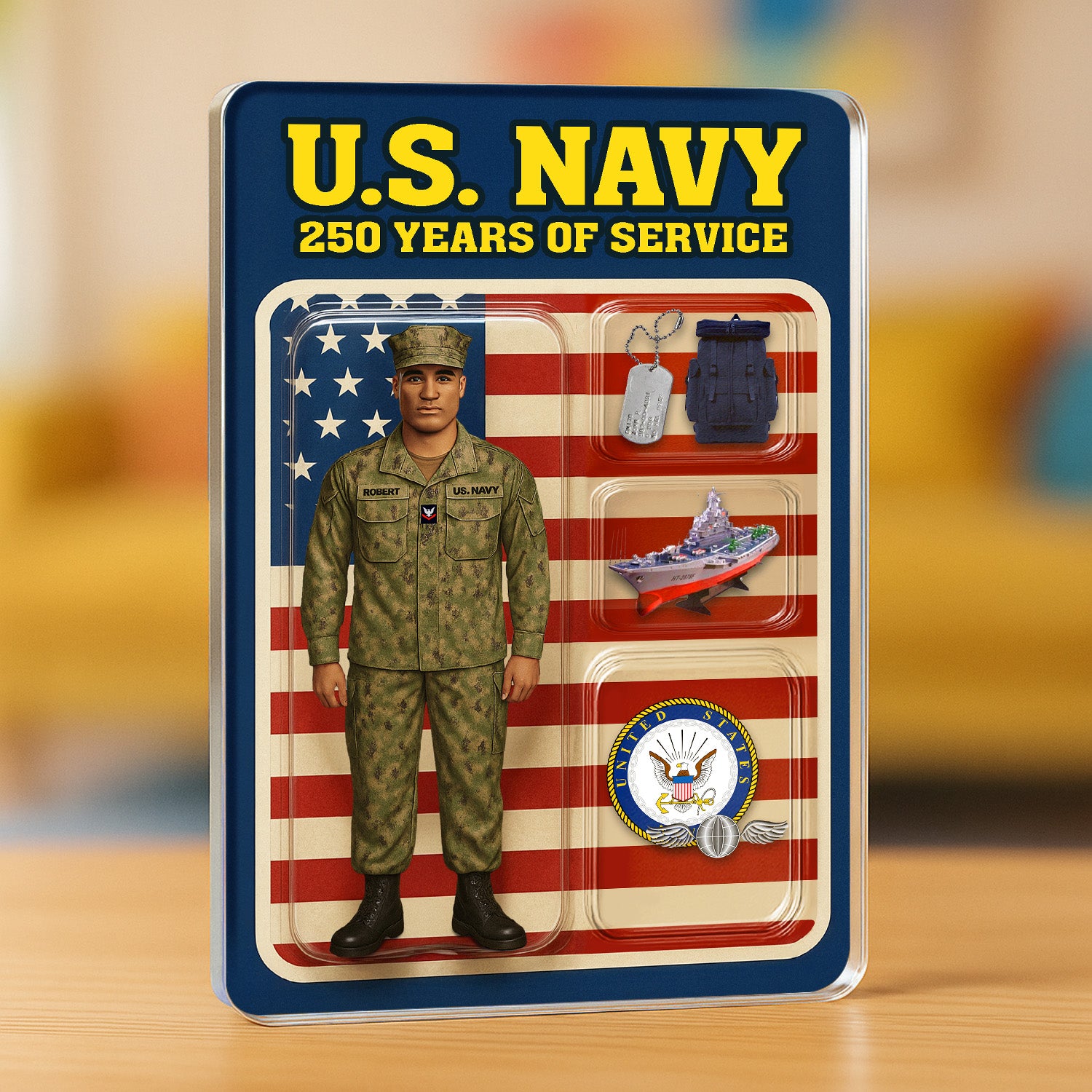 Personalized US Navy 250th Years Of Service Custom Figure Enlisted Working Uniform Acrylic Block