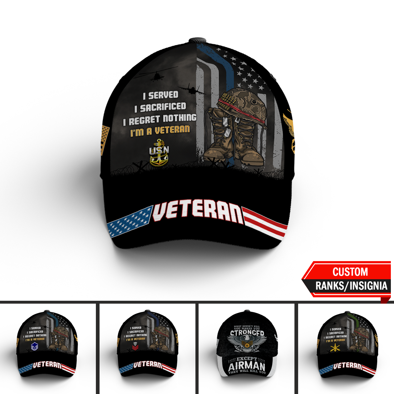Custom Ranks/Insignia, Personalized Name And Years Served All Over Prints Premium Classic Cap KAOVC16