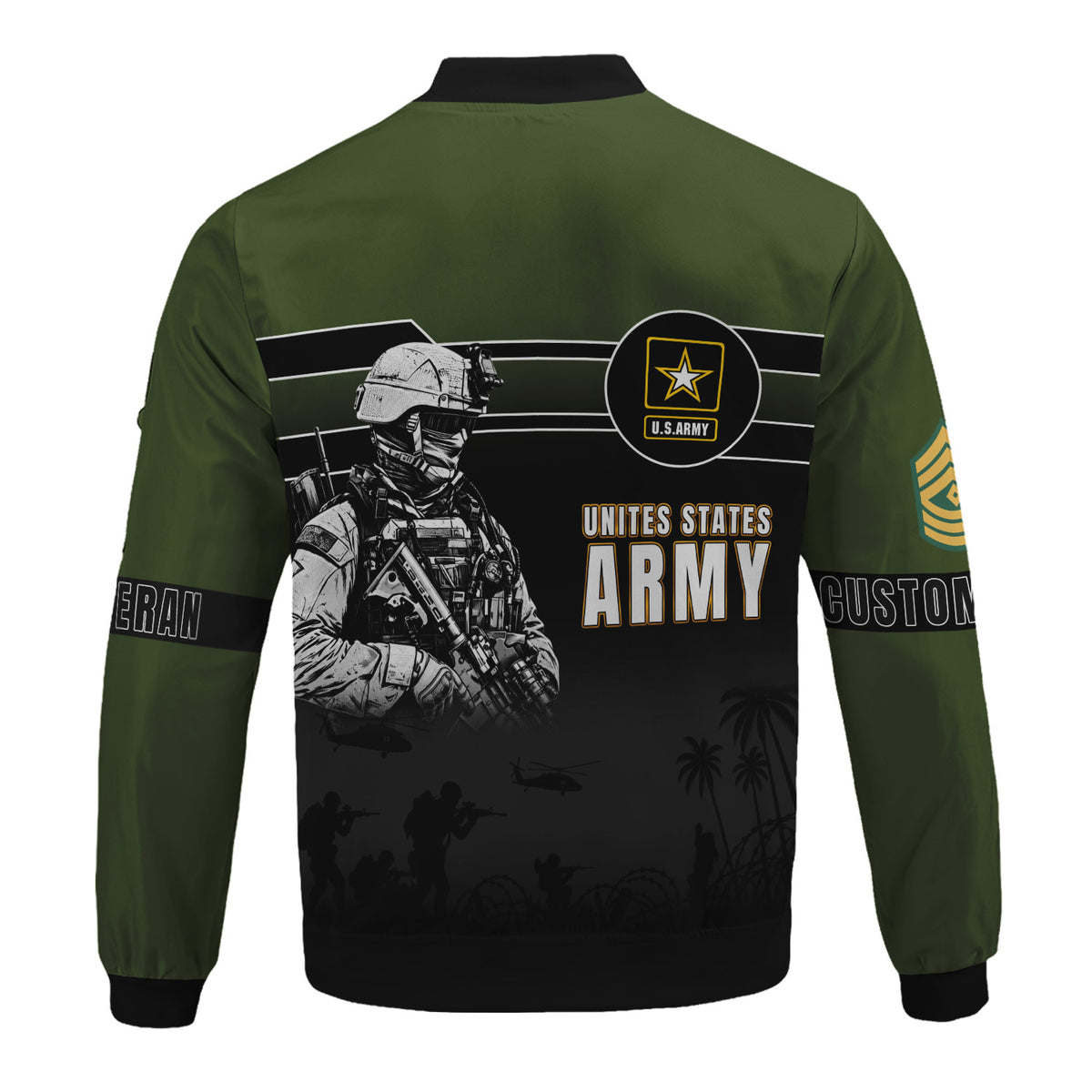 Personalized US Army Veteran Bomber Jacket Personalized Name Rank Military Gift
