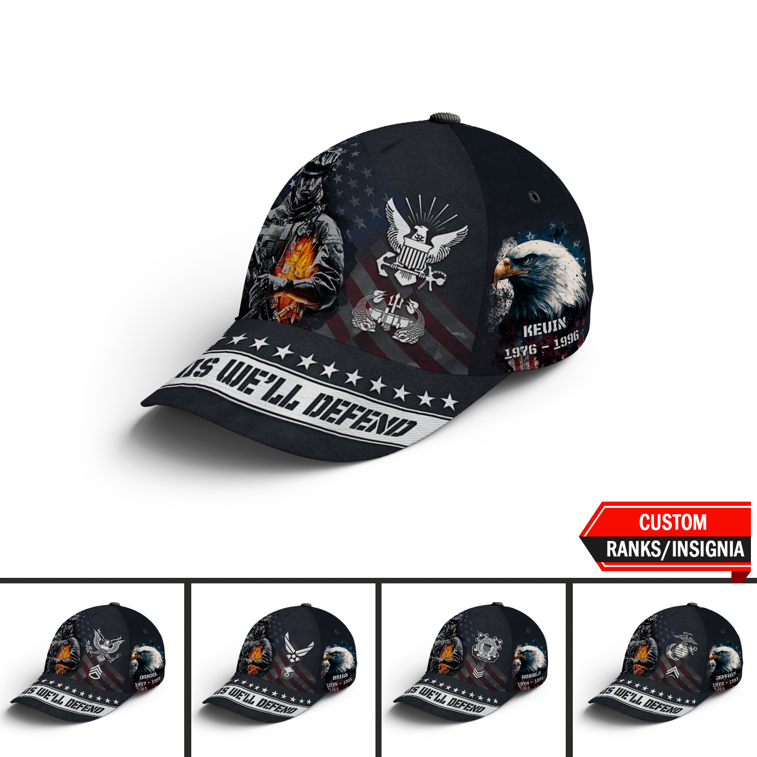 Custom Ranks/Insignia, Personalized Name And Years Served All Over Prints Premium Classic Cap KAOVC24