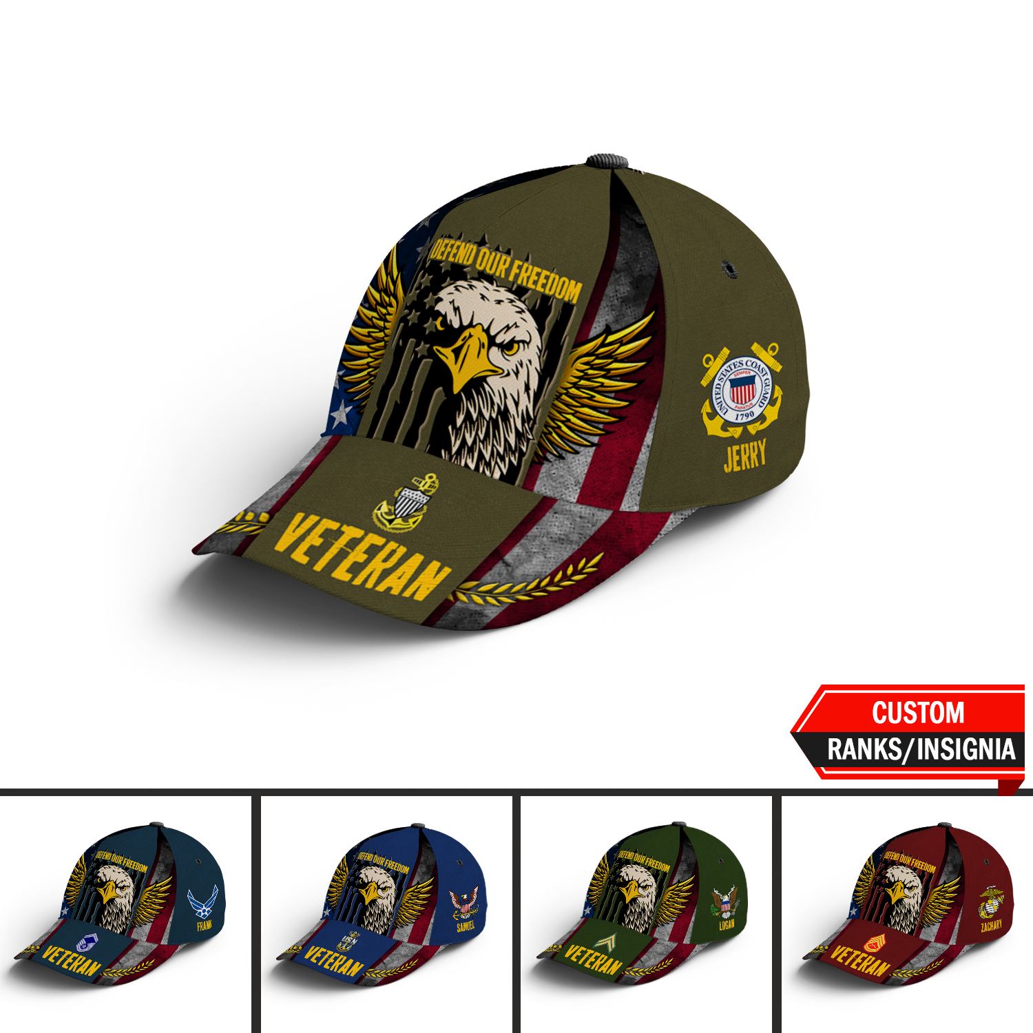 Custom Ranks/Insignia, Personalized Name And Years Served All Over Prints Premium Classic Cap KAOVC21