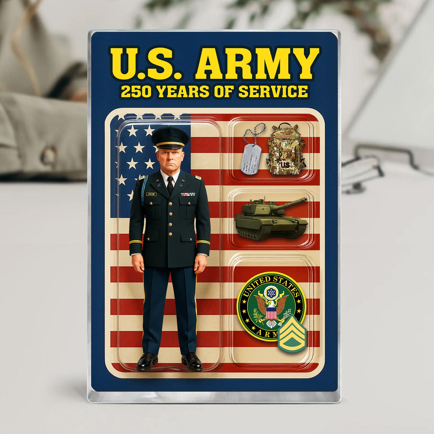 Personalized US Army 250th Years Of Service Custom Figure Male Army Officer Service Uniform Acrylic Block
