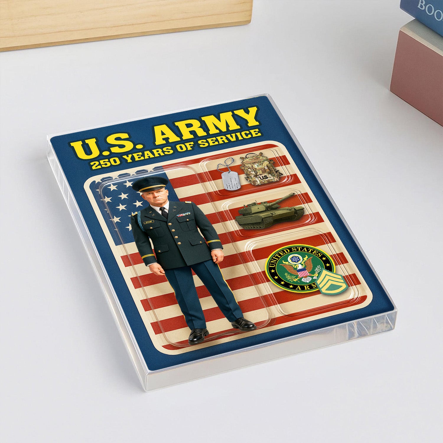 Personalized US Army 250th Years Of Service Custom Figure Male Army Officer Service Uniform Acrylic Block