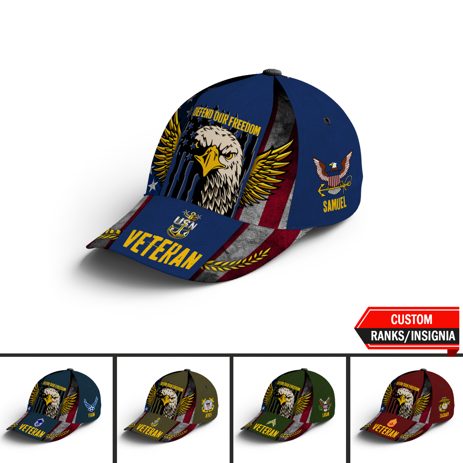 Custom Ranks/Insignia, Personalized Name And Years Served All Over Prints Premium Classic Cap KAOVC21