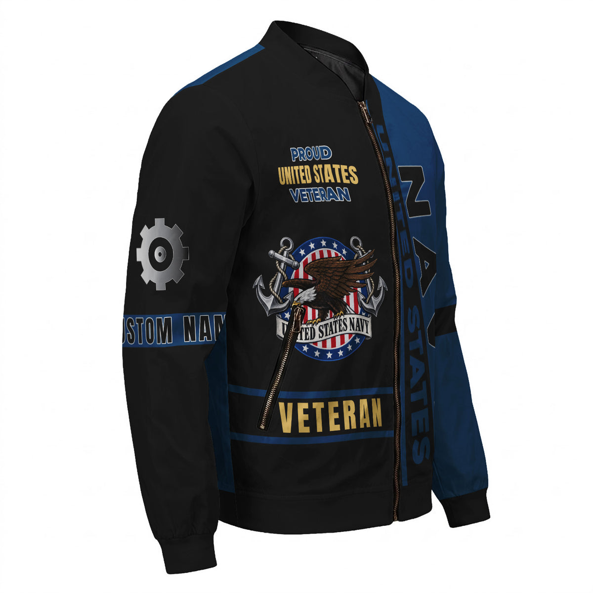Personalized US Navy Bomber Jacket Custom Service Rank & Name