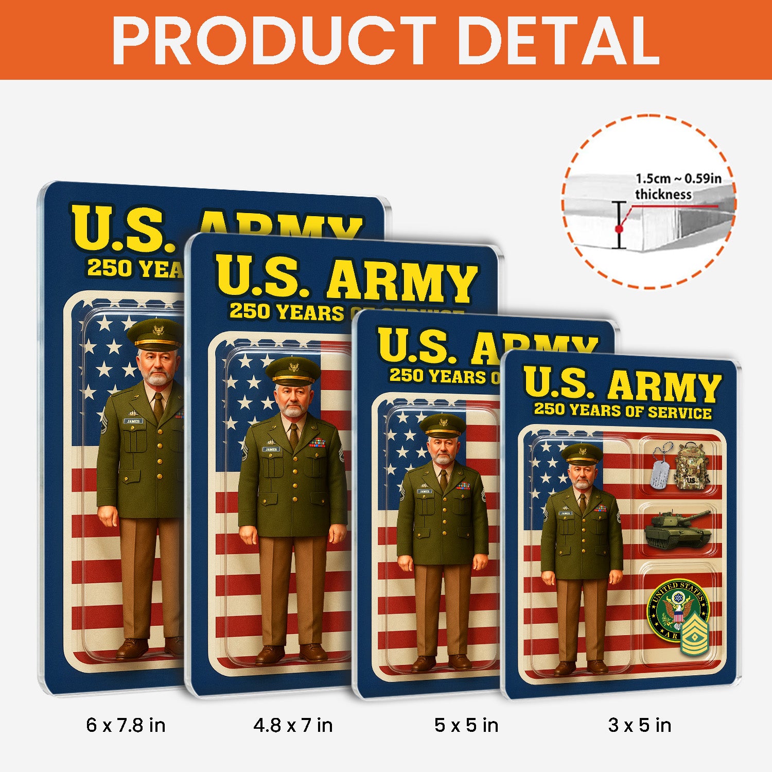 Personalized US Army 250th Years Of Service Custom Figure Army Green Service Uniform Acrylic Block