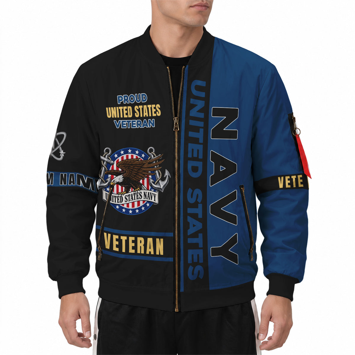 Personalized US Navy Bomber Jacket Custom Service Rank & Name