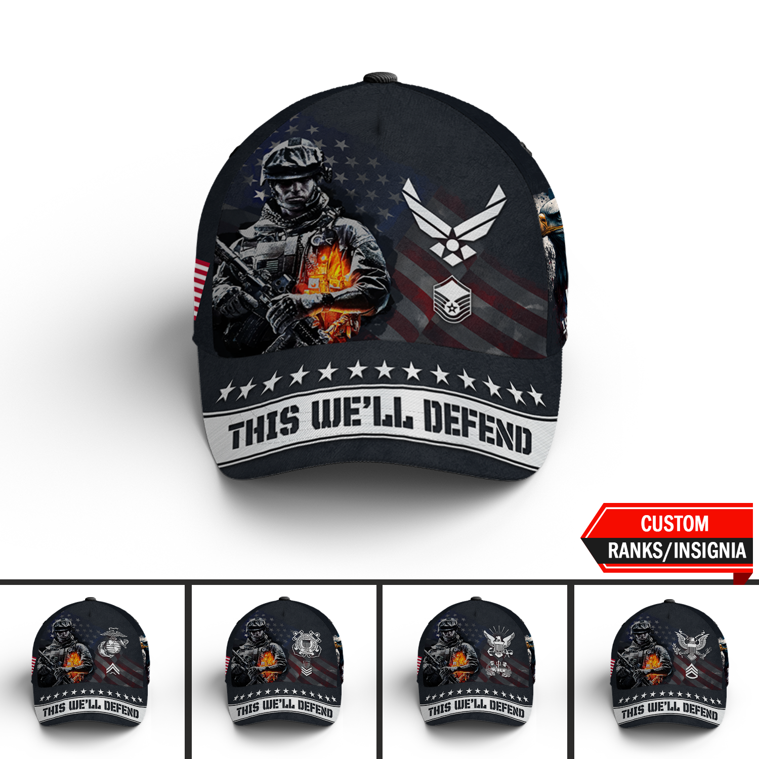 Custom Ranks/Insignia, Personalized Name And Years Served All Over Prints Premium Classic Cap KAOVC24
