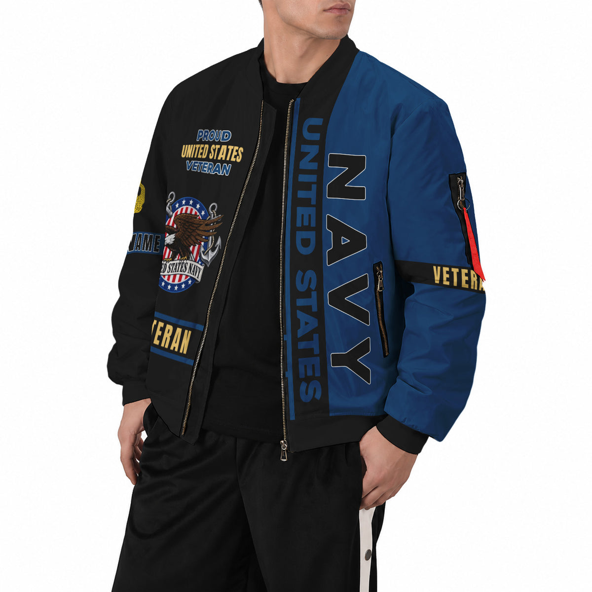 Personalized US Navy Bomber Jacket Custom Service Rank & Name
