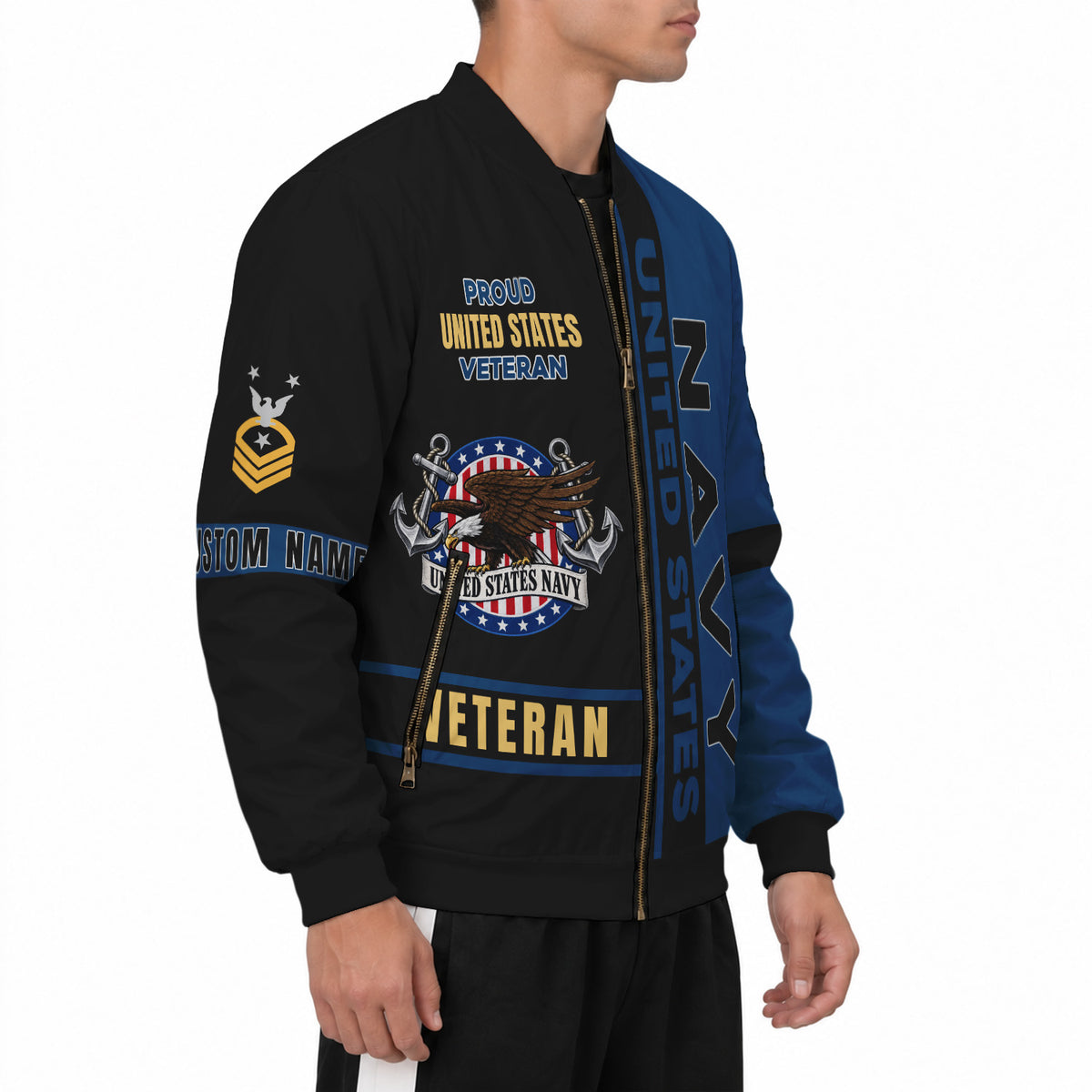 Personalized US Navy Bomber Jacket Custom Service Rank & Name