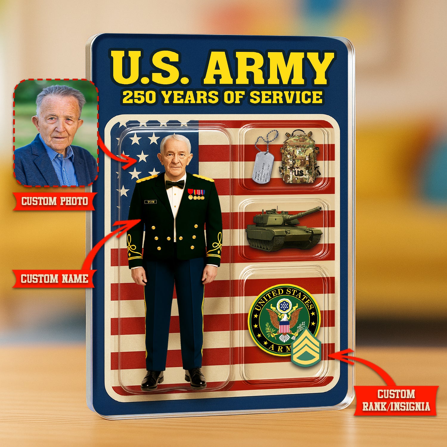 Personalized US Army 250th Years Of Service Custom Figure Male Army Of