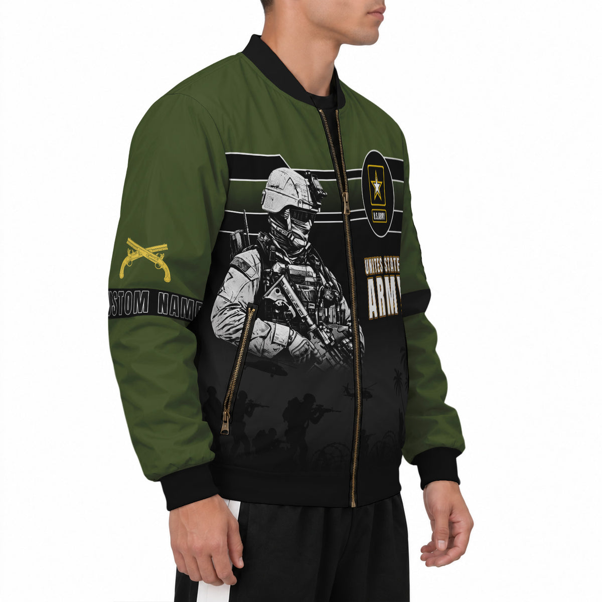 Personalized US Army Veteran Bomber Jacket Personalized Name Rank Military Gift