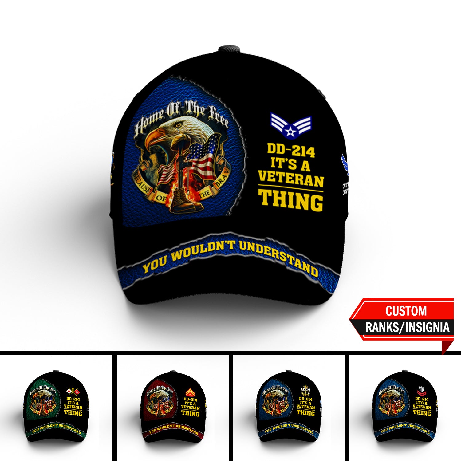 Custom Ranks/Insignia, Personalized Name And Years Served All Over Prints Premium Classic Cap JAOVC18