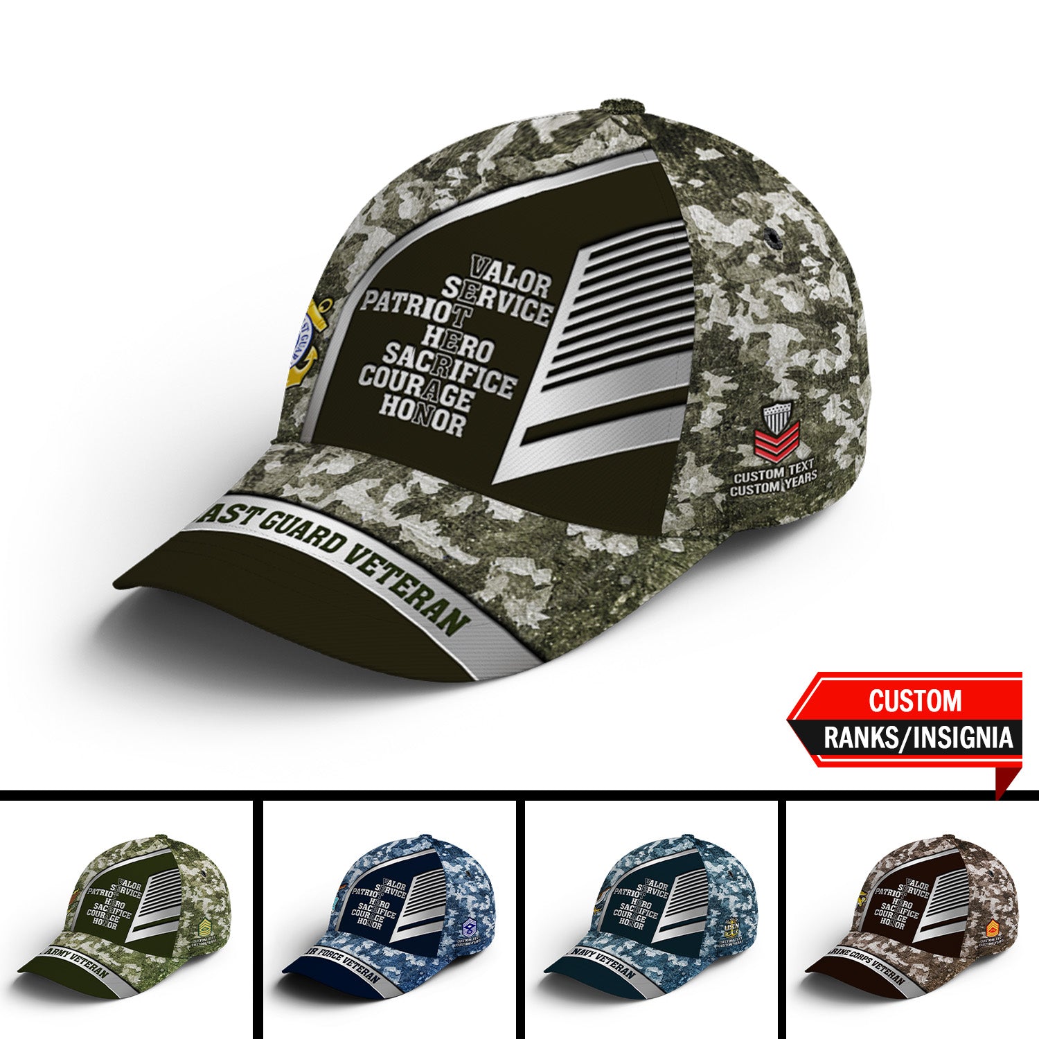 Custom Ranks/Insignia, Personalized Name And Years Served All Over Prints Premium Classic Cap JAOVC16