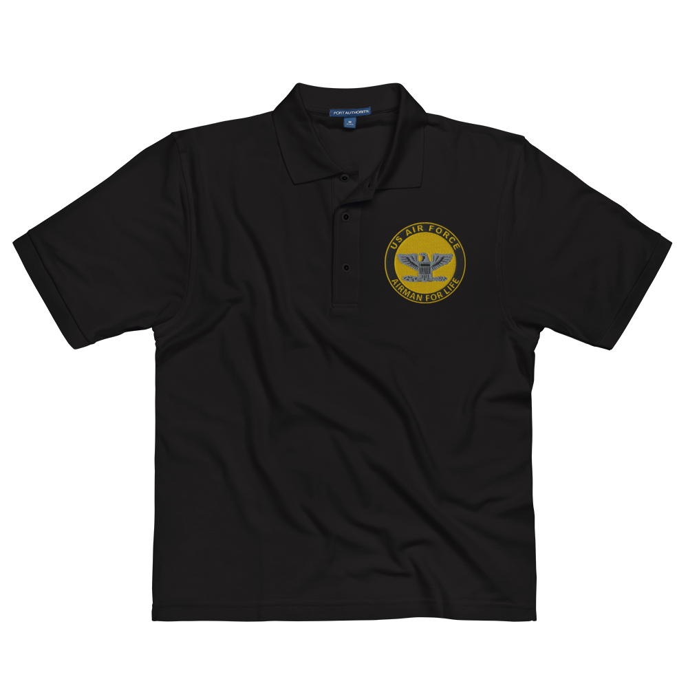 Custom US Air Force Ranks, Insignia Airman For Life Embroidered Port Authority Polo Shirt