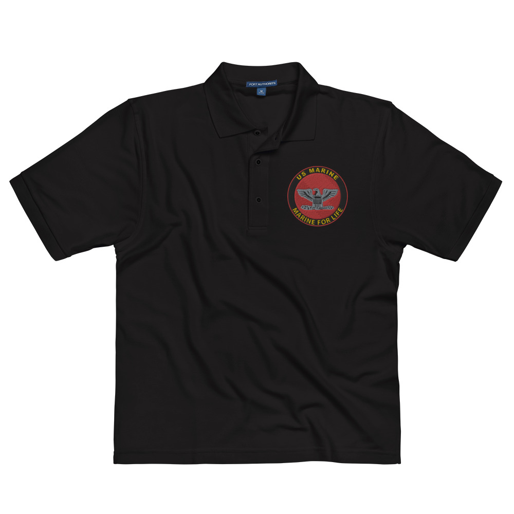 Custom US Marine Corps Ranks, Insignia Marine For Life Embroidered Port Authority Polo Shirt