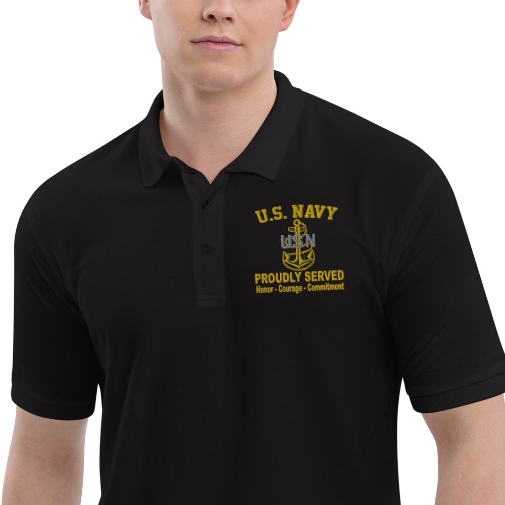Custom US Navy Ranks, Insignia Core Values Embroidered Port Authority Polo Shirt