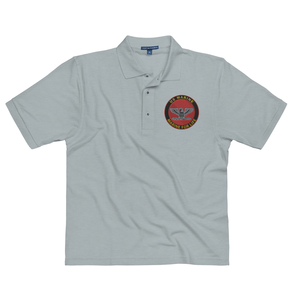 Custom MARlNE Ranks, Insignia Marine For Life Embroidered Port Authority Polo Shirt