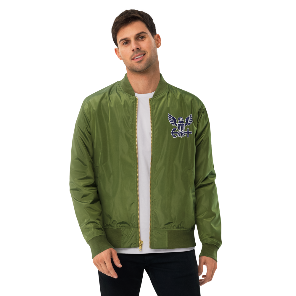Never Underestimate An Old Navy, Custom Navy Ranks, Insignia On Back, Embroidered Recycled Bomber Jacket